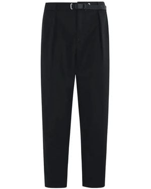 White Sand Buckle-Fastening Pleated Pants - Black