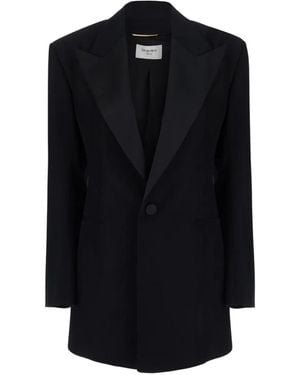 Saint Laurent Peak-Lapels Wool Blazer - Black