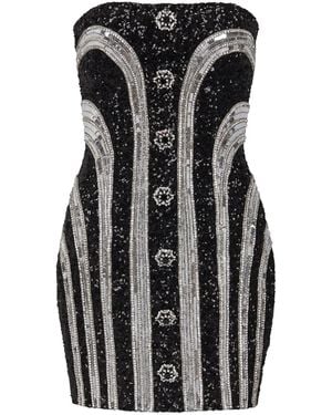 Balmain Strapless Embellished Sequin Mini Dress - Black