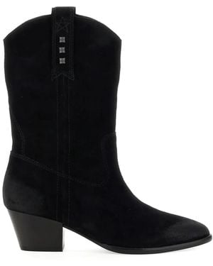 Ash Suede Studded Ankle Boots - Black