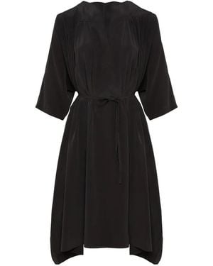 Yves Salomon V-Neck Tie Silk Midi Dress - Black
