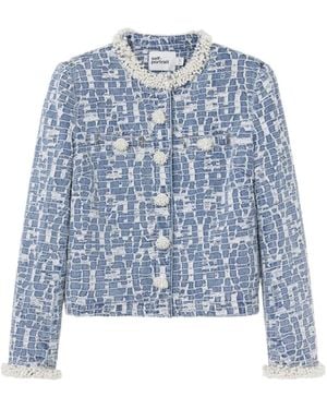 Self-Portrait Textured-Finish Denim Jacket - Blue