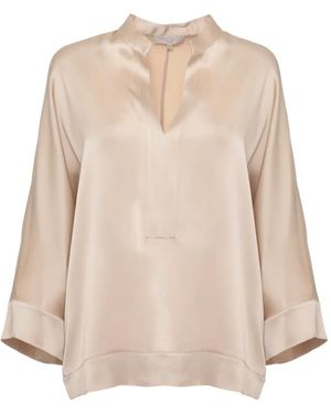 Antonelli Satin-Finish V-Neck Blouse - Natural