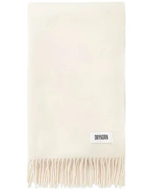 DRYKORN Fringed Logo-Patch Scarf - White