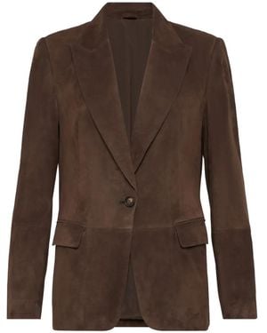 Brunello Cucinelli Peak Lapel Suede Blazer - Brown