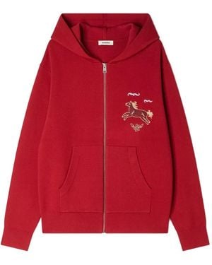 Sandro Animal Print Zip-Up Cardigan - Red