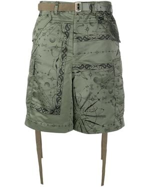 Sacai Cosmic Print Cargo Shorts - Green