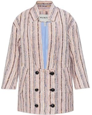Munthe Double-Breasted Striped Blazer - Pink
