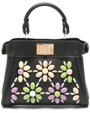 Fendi Mini Sac Cabas Peekaboo À Fleurs En Perles - Black
