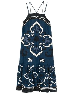 Sea Printed Strap Midi Dress - Blue