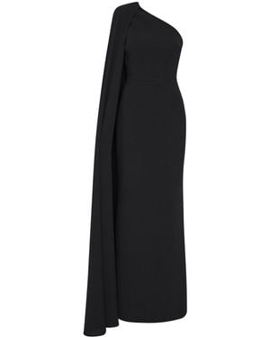 Rebecca Vallance One-Shoulder Cape Stretch Evening Gown - Black