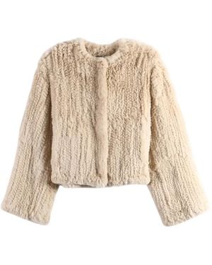 Yves Salomon Ribbed-Knit Shearling Jacket - Natural