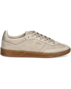 BOSS Crocodile-Effect Suede Trainers - Brown