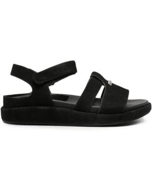 SERGIO MORETTI FIRENZE Touch-Strap Logo-Plaque Sandals - Black