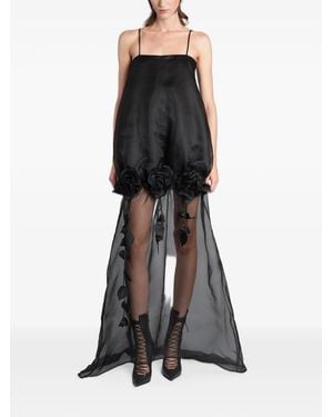 GIUSEPPE DI MORABITO Floral-Appliqué Sheer-Skirt Maxi Dress - Black