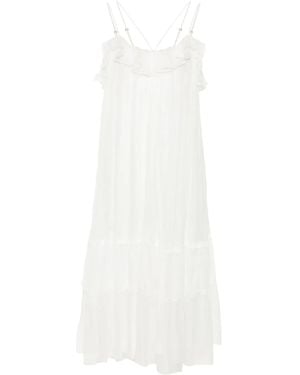 Nissa Floral-Lace-Detail Silk Dress - White