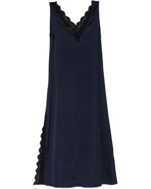 Officine Generale Robe Mi-Longue Bordsée De Dentelle À Col V - Blue