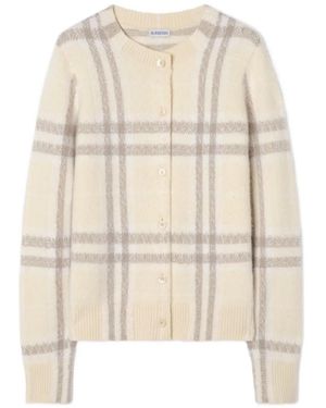 Burberry Check Cashmere Cardigan - White