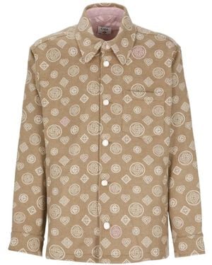 CASABLANCA Monogram Wool Shirt Jacket - Natural
