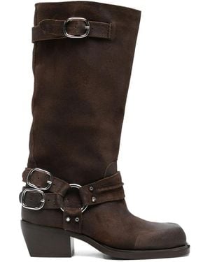 Sandro Buckle-Strap Studded Boots - Brown
