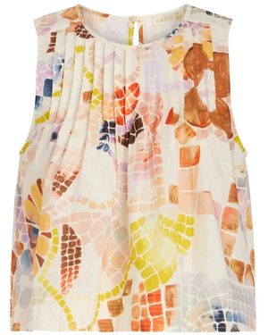 Marie Oliver Letta Mosaic-Print Pleated Top - White