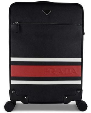 Prada Striped Logo Leather Suitcase - Black