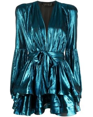 Bronx and Banco Gerüschtes Kleid Mit V-Ausschnitt - Blau