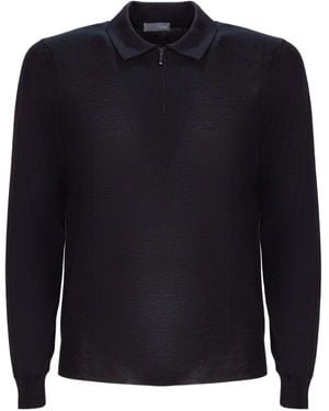 Drumohr Zipped Merino-Wool Polo Shirt - Blue