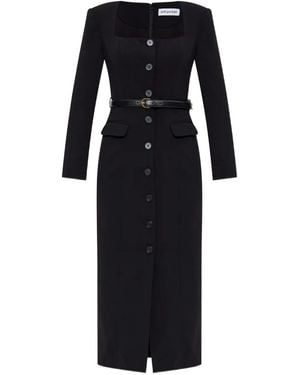 Self-Portrait Button-Front Belted Midi Dress - Black