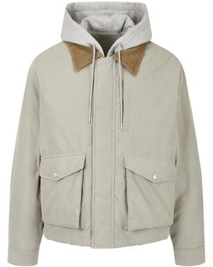 Studio Tomboy X Corduroy-Collar Hooded Jacket - Grey
