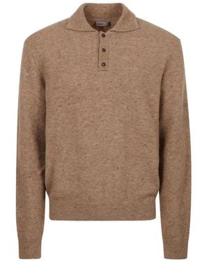 Herno Resort Flecked-Knit Polo Sweater - Brown