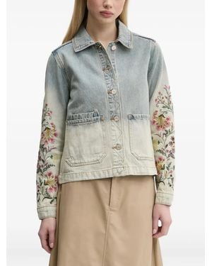 Desigual Floral-Embroidered Denim Jacket - Grey