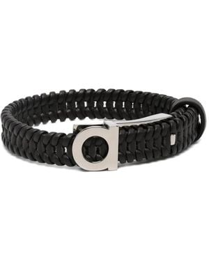 Ferragamo Gancini Braided Leather Bracelet - Black
