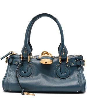 Chloé CHLOE PADDINGTON GRAINED LEATHER SHOULDER BAG - Azul