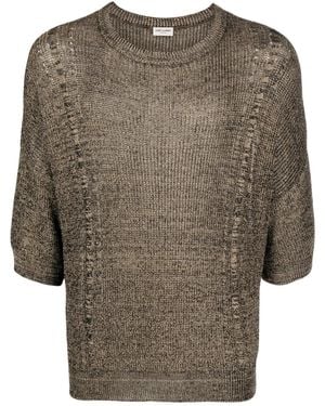 Saint Laurent Strickoberteil Mit Halblangen Ärmeln - Braun