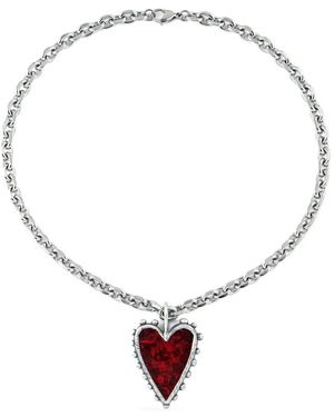 POISONED HEARTS Heart-Pendant Chain Necklace - White