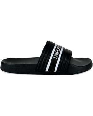 Emporio Armani Logo Stripe Slides - Black