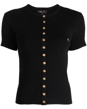 agnès b. Short-Sleeve Button-Up Top - Black