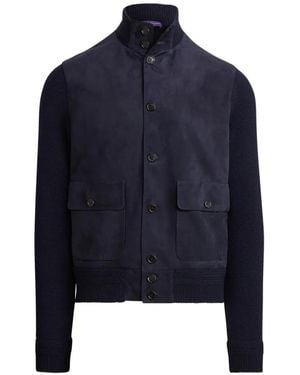 Ralph Lauren Knitted Jacket With Suede Panelling - Blue