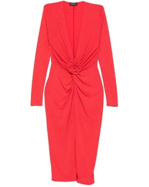 ROSERRY Vestido Midi Con Aplique De Rosa - Rojo