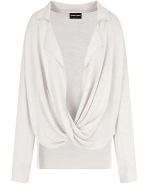 Giorgio Armani Draped Collared Top - White
