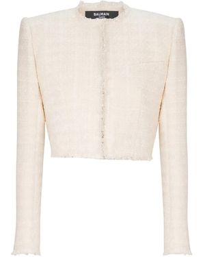 Balmain Spencer Tweed Cropped Jacket - White