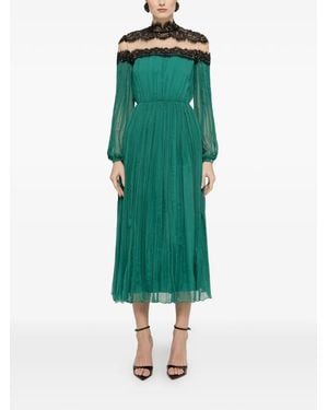 Nissa Robe Mi-Longue En Soie À Empiècement En Dentelle - Green