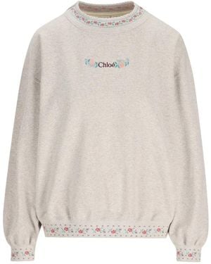 Chloé Floral-Embroidered Logo-Print Jumper - White