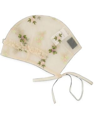 Simone Rocha Frill-Trimmed Embroidered Beanie Hat - White
