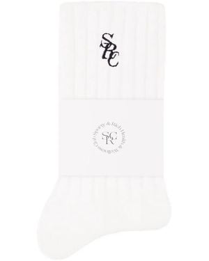 Sporty & Rich Ribbed Embroidered Socks - White