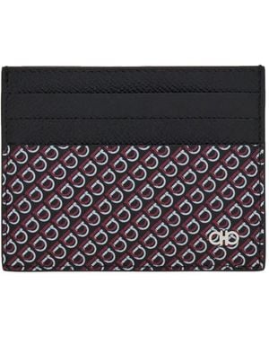 Ferragamo Micro Hook-Print Hammered Leather Card Holder Accessories - Black