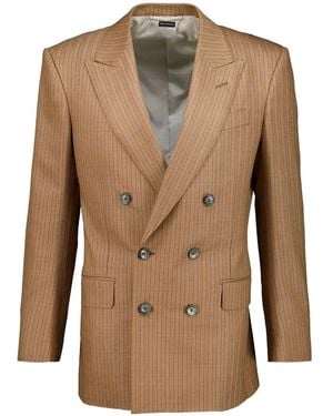 Tom Ford Stripe-Print Double-Breasted Jacket - Natural