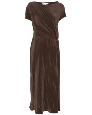 Vince Pleated Twist-Detail Midi Dress - Brown