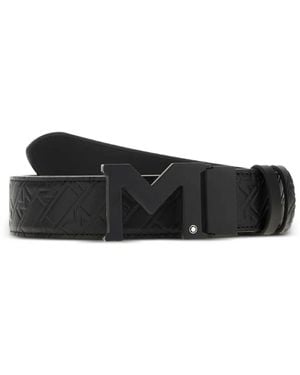 Montblanc M-Embossed Leather Belt - Black